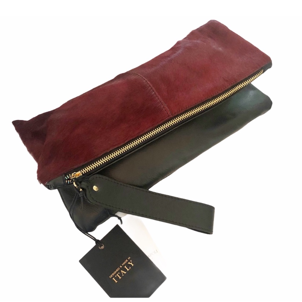 Vitoria Napoli Black Leather Calf Hair Clutch
